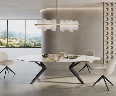 DELIFE Eetkamertafel Edge ovaal 280x130 keramiek Minas Melange wit-Beige Zenthara hoekig metaal zwart