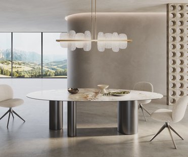 DELIFE Eetkamertafel Edge ovaal 280x130 keramiek Minas Melange wit-Beige Troa roestvrij staal grafiet