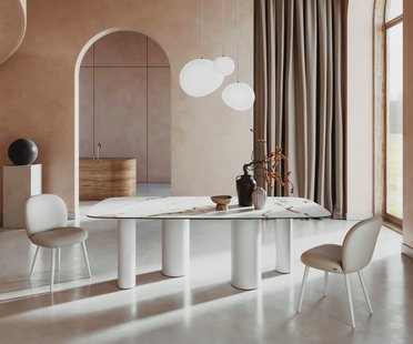 DELIFE Eetkamertafel Edge Boot 240x120 keramiek Calacatta Luxe wit-Gold-grijs Pilier metaal wit