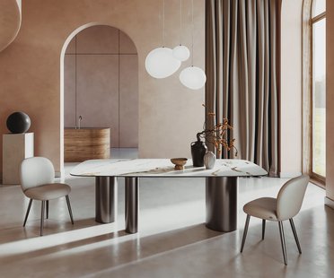 DELIFE Eetkamertafel Edge Boot 240x120 keramiek Calacatta Luxe wit-Gold-grijs Troa roestvrij staal grafiet