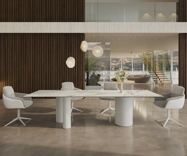 DELIFE Eetkamertafel Edge 300x100 keramiek Calacatta Luxe wit-Gold-grijs Troa metaal wit