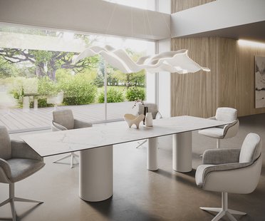 DELIFE Eetkamertafel Edge 300x100 keramiek Laminam®Statuarietto wit Troa metaal wit