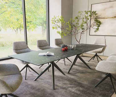 DELIFE Eetkamertafel Edge 300x100 keramiek Laminam®Nero Greco Anthrazit Estelar rond  metaal zwart