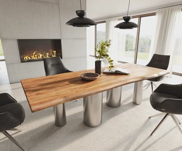 DELIFE Eetkamertafel Edge 240x100 acacia natuurPilier roestvrij staal geborsteld Live-Edge
