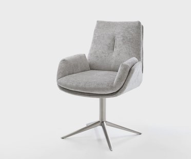 DELIFE Draaistoel Clea-Flex chenille zilver grijs kruispoot roestvrij staal 360° draaibaar rocker-functie