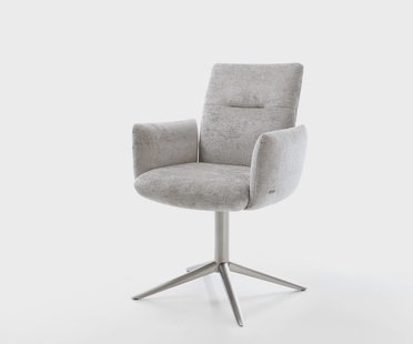 DELIFE Draaistoel Jova-Flex met armleuning chenille zilver grijs kruispoot roestvrij staal 360° draaibaar rocker-functie pocketveer kern