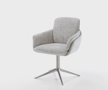 DELIFE Draaistoel Luan-Flex met armleuning chenille zilver grijs kruispoot roestvrij staal 360° draaibaar rocker-functie