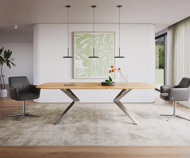 DELIFE Eettafel Edge Boot 240x120x2,5-3 eiken natuur Zenthara kantig RVS Zwitserse rand