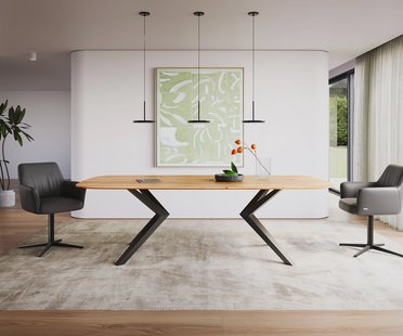 DELIFE Eettafel Edge Boot 240x120x2,5-3 eiken natuur Zenthara kantig metaal zwart Zwitserse rand