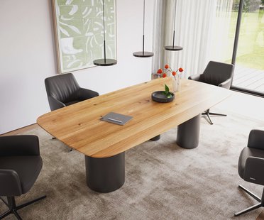 DELIFE Eettafel Edge Boot 240x120x2,5-3 eiken natuur Troa metaal zwart Zwitserse rand