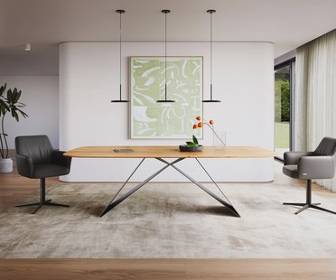 DELIFE Eettafel Edge Boot 240x120x2,5-3 eiken natuur V-frame vlak staal zwart Zwitserse rand