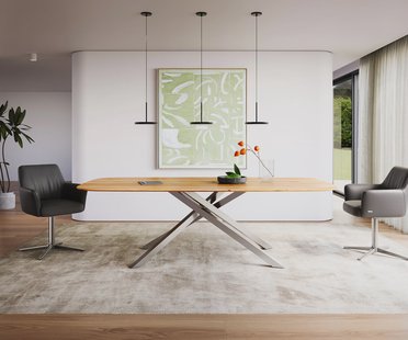 DELIFE Eettafel Edge Boot 240x120x2,5-3 eiken natuur kruisframe rechthoek RVS Zwitserse rand