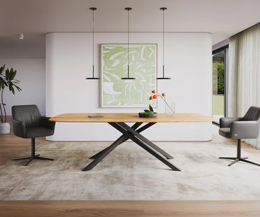 DELIFE Eettafel Edge Boot 240x120x2,5-3 eiken natuur kruisframe rechthoek zwart Zwitserse rand