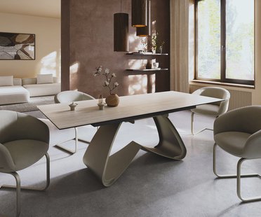 DELIFE Eettafel Edge 180-220x90 keramiek  Laminam® Travertino Bianco Creme-wit W-frame effectafwerking Titan uitrekbaar