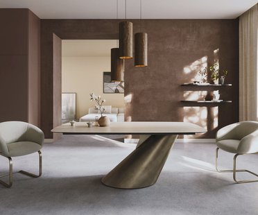 DELIFE Eettafel Edge Boot 200x100 keramiek  Laminam® Travertino Bianco Creme-wit Cono metaal goud