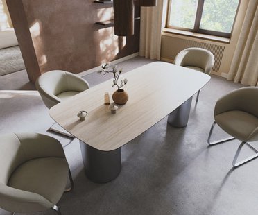 DELIFE Eettafel Edge Boot 200x100 keramiek  Laminam® Travertino Bianco Creme-wit Troa RVS gebürstet