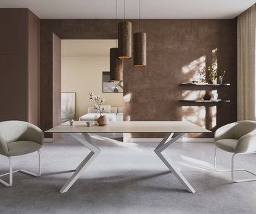 DELIFE Eettafel Edge 200x100 keramiek  Laminam® Travertino Bianco Creme-wit Zenthara kantig metaal wit