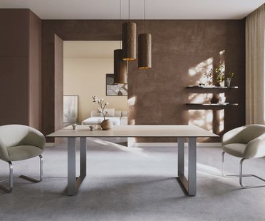 DELIFE Eettafel Edge 200x100 keramiek  Laminam® Travertino Bianco Creme-wit RVS Schmal