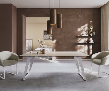 DELIFE Eettafel Edge 200x100 keramiek  Laminam® Travertino Bianco Creme-wit metaal schuin wit