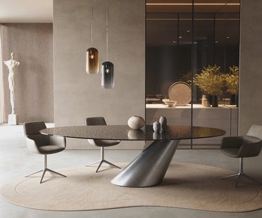 DELIFE Eettafel Edge Oval 280x130 Reliefglas rookzwart 3D-Design Cono metaal zilver