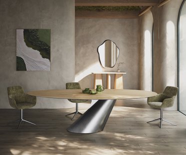 DELIFE Eettafel Edge Oval 280x130 keramiek  Laminam® Sabbia Eichefarbig Cono metaal zilver