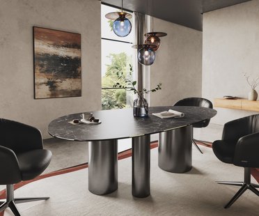 DELIFE Eettafel Edge Oval 220x120 keramiek  Laminam® Nero Greco Anthrazit Troa RVS grafiet