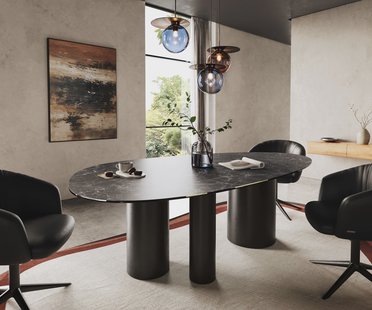 DELIFE Eettafel Edge Oval 220x120 keramiek  Laminam® Nero Greco Anthrazit Troa metaal zwart