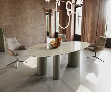 DELIFE Eettafel Edge Oval 220x120 keramiek  Iris FMG Onice Oro Troa metaal effectafwerking Titan