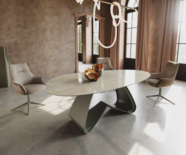 DELIFE Eettafel Edge Oval 220x120 keramiek  Iris FMG Onice OroW-frame metaal effectafwerking Titan