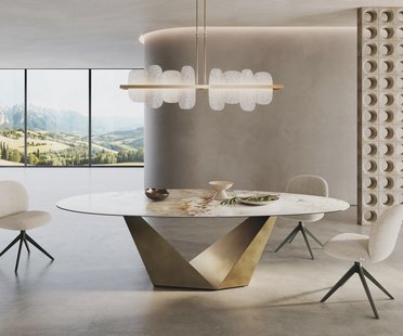 DELIFE Eettafel Edge Oval 280x130 keramiek  Minas Melange wit-beige  Prisma metaal goud