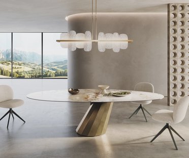 DELIFE Eettafel Edge Oval 280x130 keramiek  Minas Melange wit-beige  Parabel metaal goud