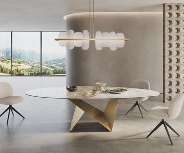 DELIFE Eettafel Edge Oval 280x130 keramiek  Minas Melange wit-beige  Origami metaal goud