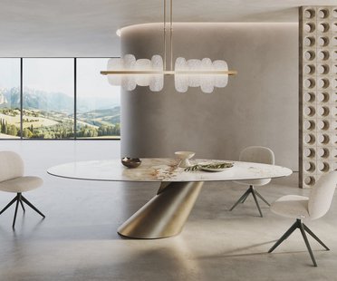 DELIFE Eettafel Edge Oval 280x130 keramiek  Minas Melange wit-beige  Cono metaal goud