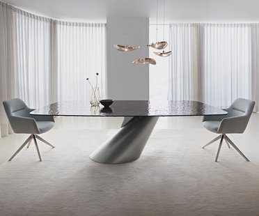 DELIFE Eettafel Edge Boot 240x120 Reliefglas zwart 3D-Design Cono metaal zilver