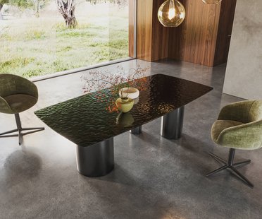 DELIFE Eettafel Edge Boot 200x100 Reliefglas zwart 3D-Design Troa RVS grafiet
