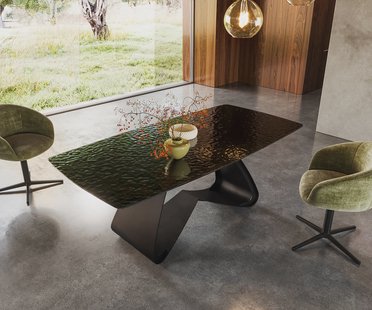 DELIFE Eettafel Edge Boot 200x100 Reliefglas zwart 3D-Design W-frame metaal zwart