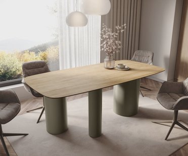 DELIFE Eettafel Edge Boot 200x100 keramiek  Laminam® Sabbia Eichefarbig Troa metaal effectafwerking Titan