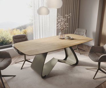 DELIFE Eettafel Edge Boot 200x100 keramiek  Laminam® Sabbia Eichefarbig W-frame metaal effectafwerking Titan