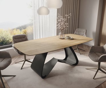 DELIFE Eettafel Edge Boot 200x100 keramiek  Laminam® Sabbia Eichefarbig W-frame metaal zwart