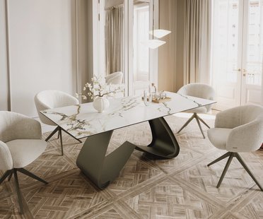 DELIFE Eettafel Edge Boot 200x100 keramiek  Calacatta Luxe wit-goud-grijs W-frame metaal effectafwerking Titan