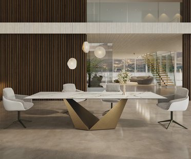 DELIFE Eettafel Edge 300x100 keramiek  Calacatta Luxe wit-goud-grijs Prisma metaal goud