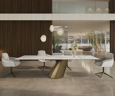 DELIFE Eettafel Edge 300x100 keramiek  Calacatta Luxe wit-goud-grijs Parabel metaal goud