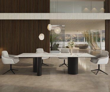 DELIFE Eettafel Edge 300x100 keramiek  Calacatta Luxe wit-goud-grijs Troa metaal zwart