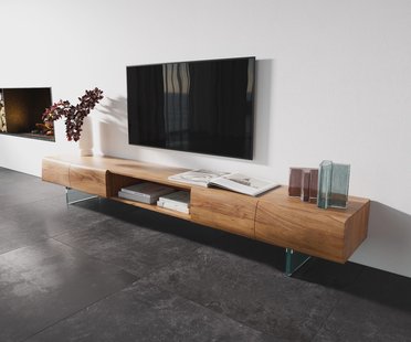 DELIFE TV-meubel  New Live-Edge 240 cm acacia natuur 4 deuren 1 vak glazen poot
