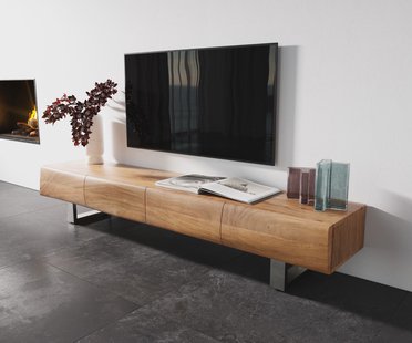 DELIFE TV-meubel New Live-Edge 200 cm acacia natuur 4 deuren sledepoten RVS geborsteld