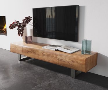 DELIFE TV-meubel New Live-Edge 175 cm acacia natuur 4 deuren sledepoten roestvrij staal geborsteld