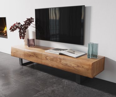 DELIFE TV-meubel New Live-Edge 175 cm acacia natuur 4 deuren met metalen sledepoten zwart