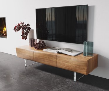 DELIFE TV-meubel New Live-Edge 145 cm acacia natuur 3 deuren acrylpoot