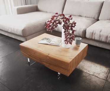 DELIFE Salontafel New Live-Edge 80x60 cm acacia natuur 2 schuilfladen acrylpootjes