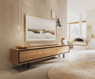 DELIFE TV-meubel Stonegrace 200 cm eiken natuur 4 deuren Poot vierkant metaal zwart